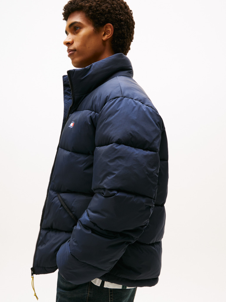 Blue Water Repellent Crinkle Relaxed Puffer Jacket  Men