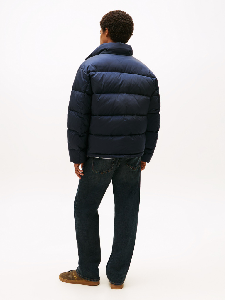 Blue Water Repellent Crinkle Relaxed Puffer Jacket  Men
