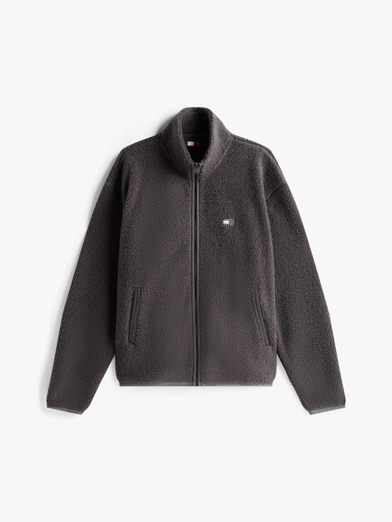 Black Tommy Badge Teddy Zip-Thru Relaxed Sweatshirt  Men