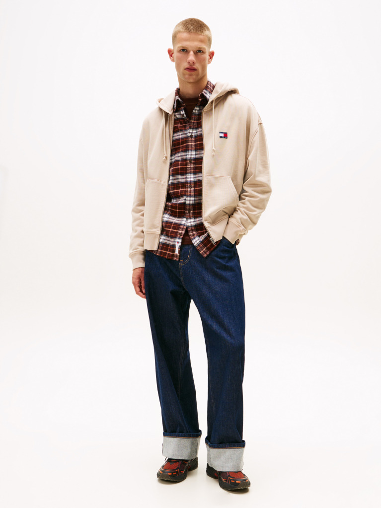 Beige 90S New Classics Back Emboidery Logo Hoodie  Men