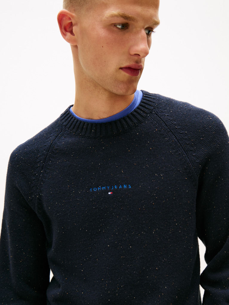 Blue Linear Logo Raglan Sleeve Slim Jumper  Men