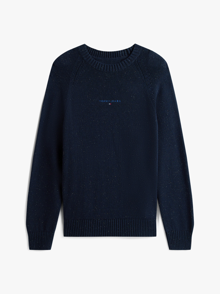 Blue Linear Logo Raglan Sleeve Slim Jumper  Men