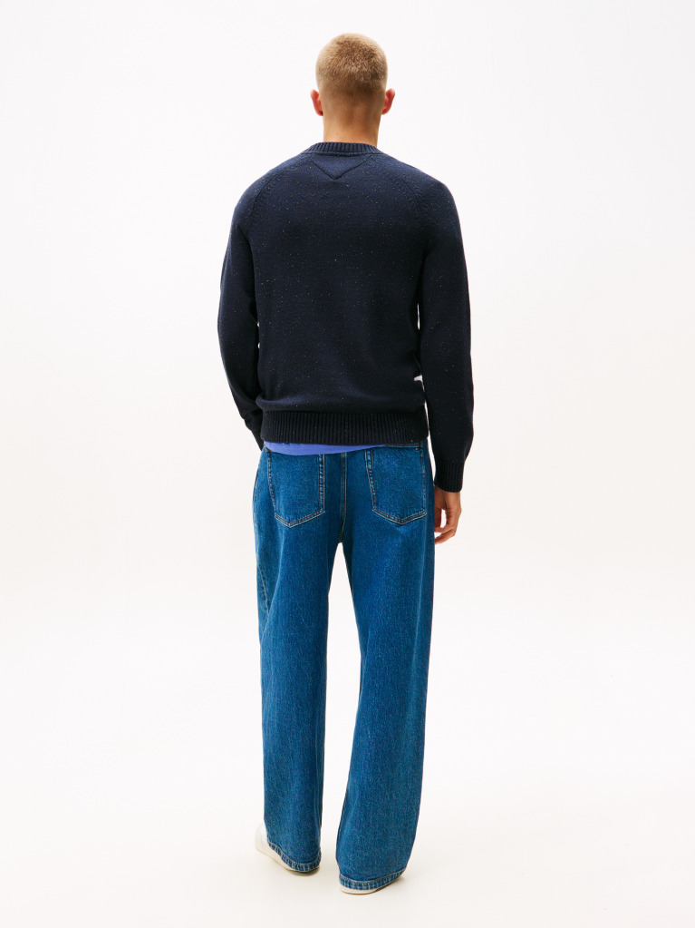Blue Linear Logo Raglan Sleeve Slim Jumper  Men
