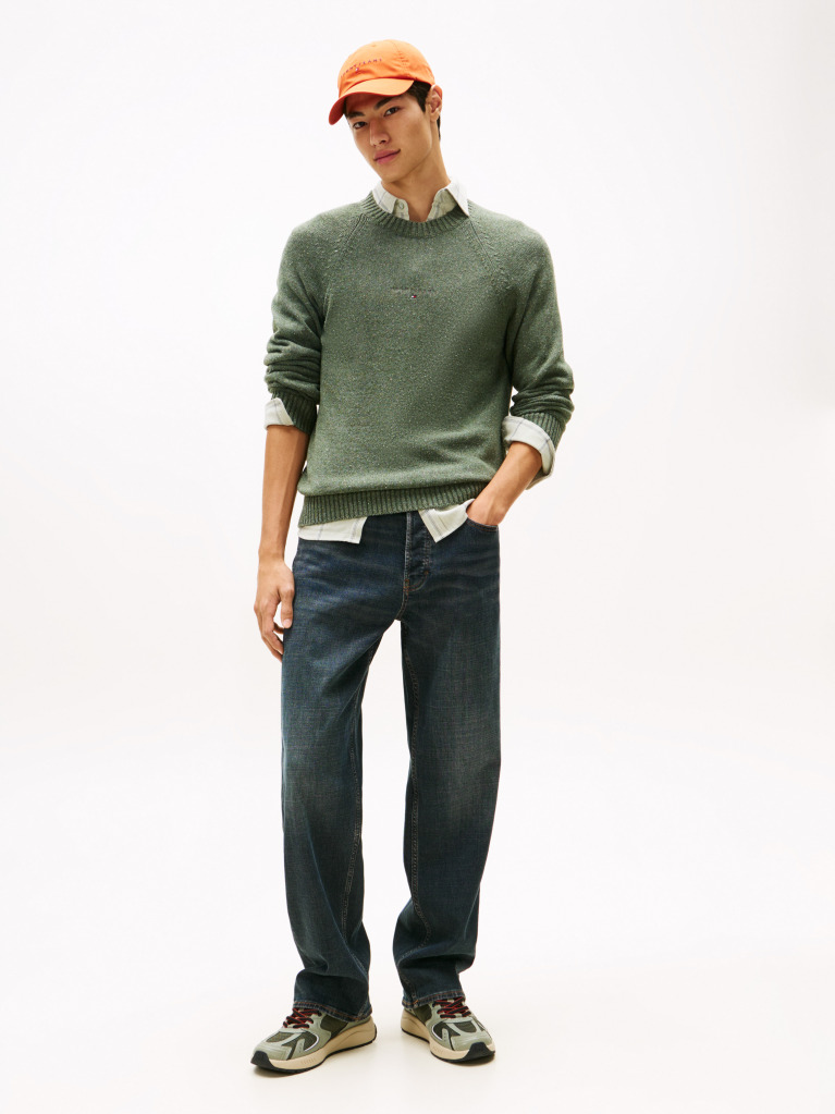 Green Linear Logo Raglan Sleeve Slim Jumper  Men