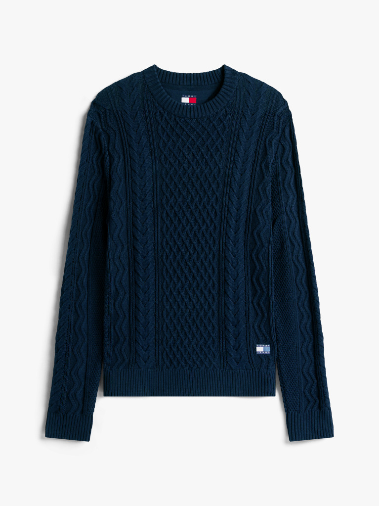 Blue Tommy Badge Cable Knit Slim Jumper  Men