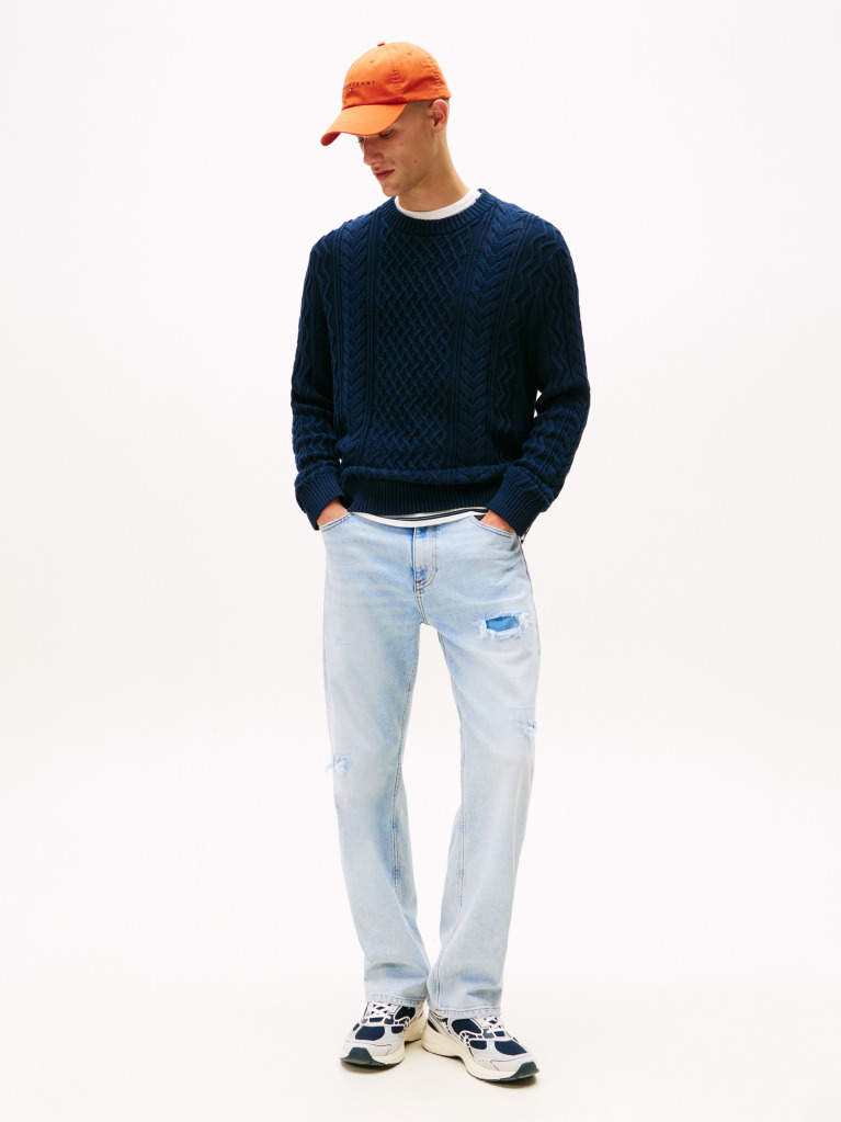Blue Tommy Badge Cable Knit Slim Jumper  Men