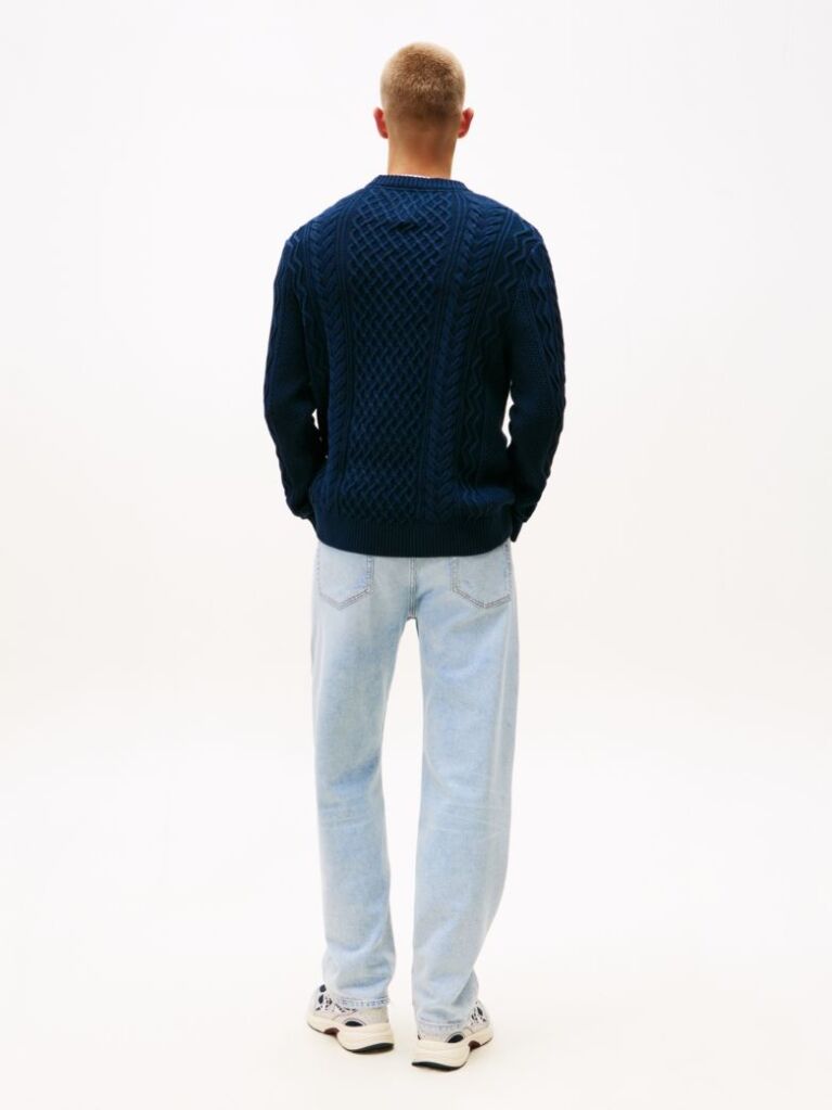Blue Tommy Badge Cable Knit Slim Jumper  Men