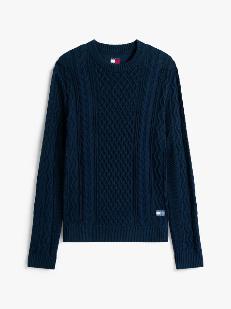 Blue Tommy Badge Cable Knit Slim Jumper  Men