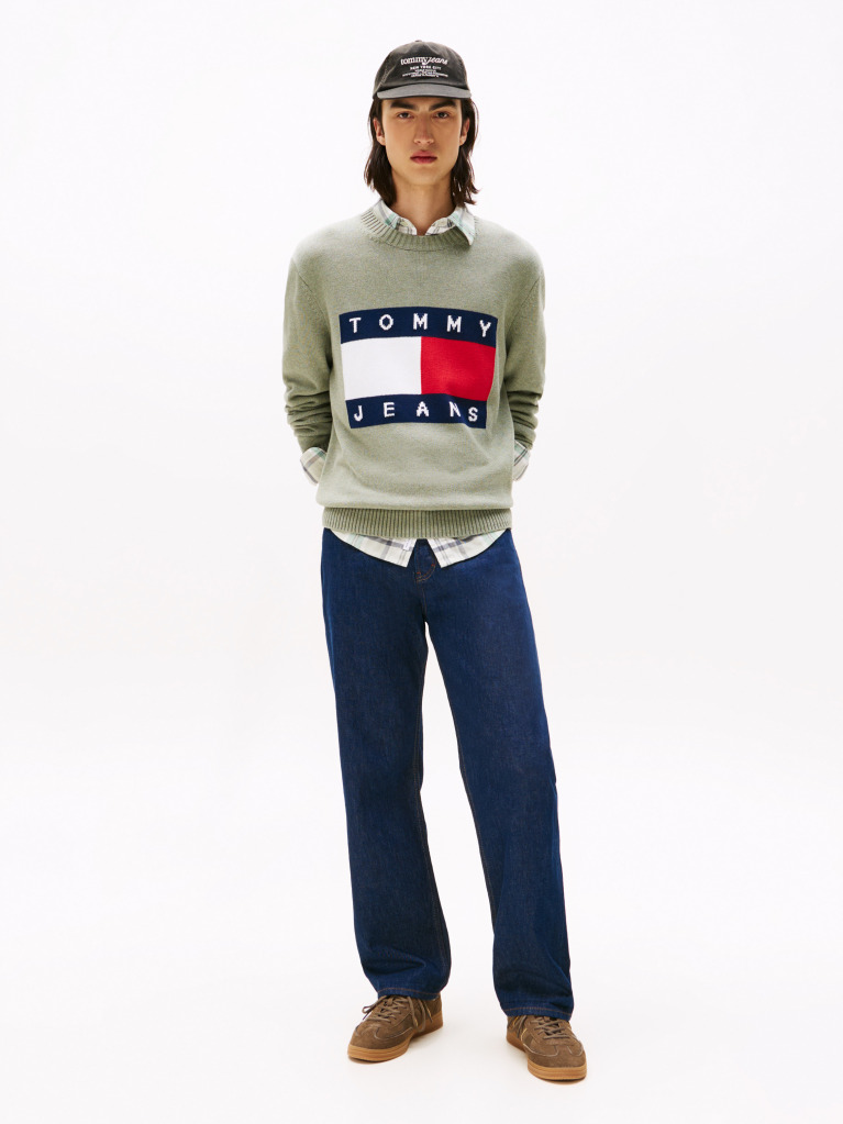 Green Intarsia Flag Badge Mélange Jumper  Men