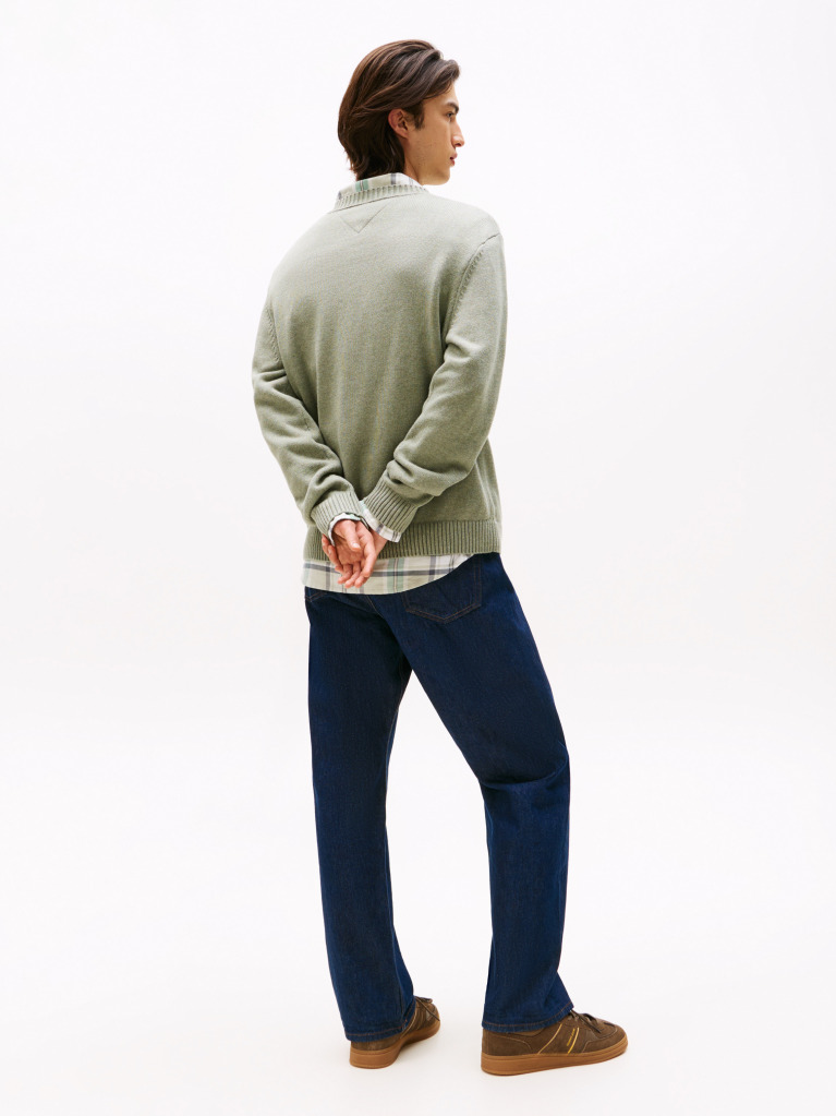 Green Intarsia Flag Badge Mélange Jumper  Men
