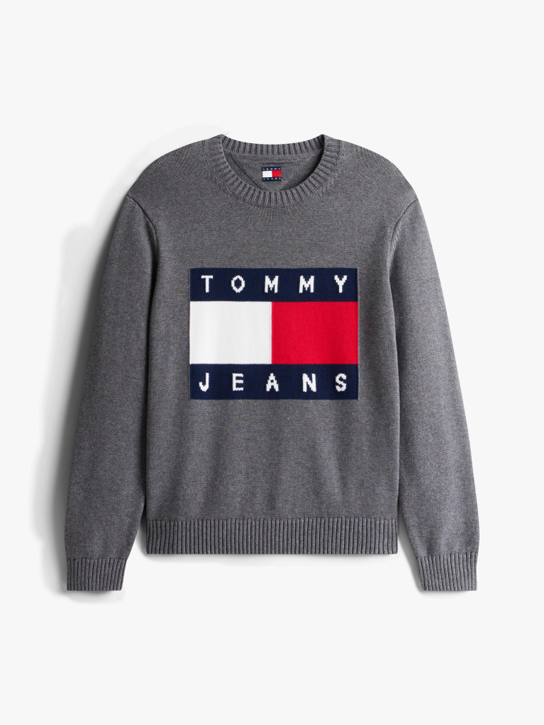Grey Intarsia Flag Badge Mélange Jumper  Men