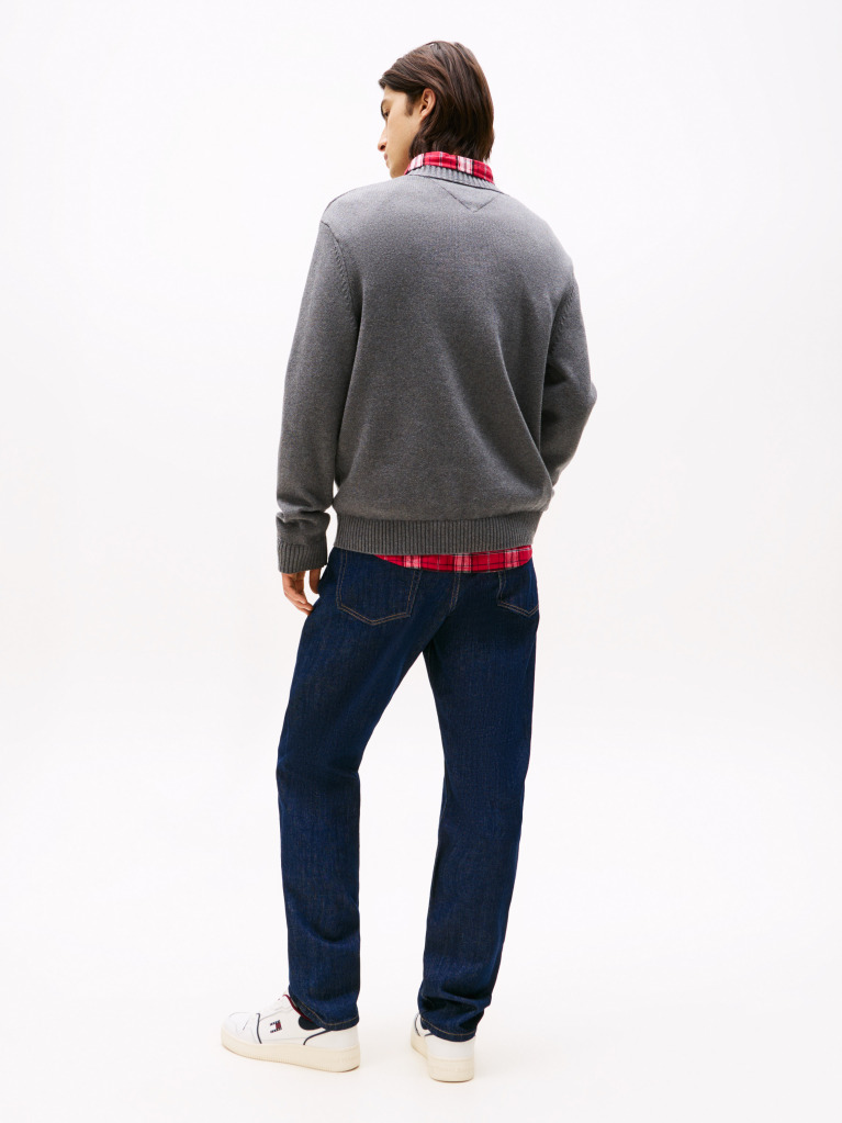 Grey Intarsia Flag Badge Mélange Jumper  Men