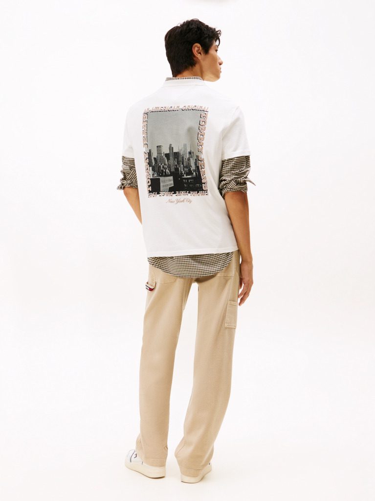 Beige Back Photo Print Jersey T-Shirt  Men
