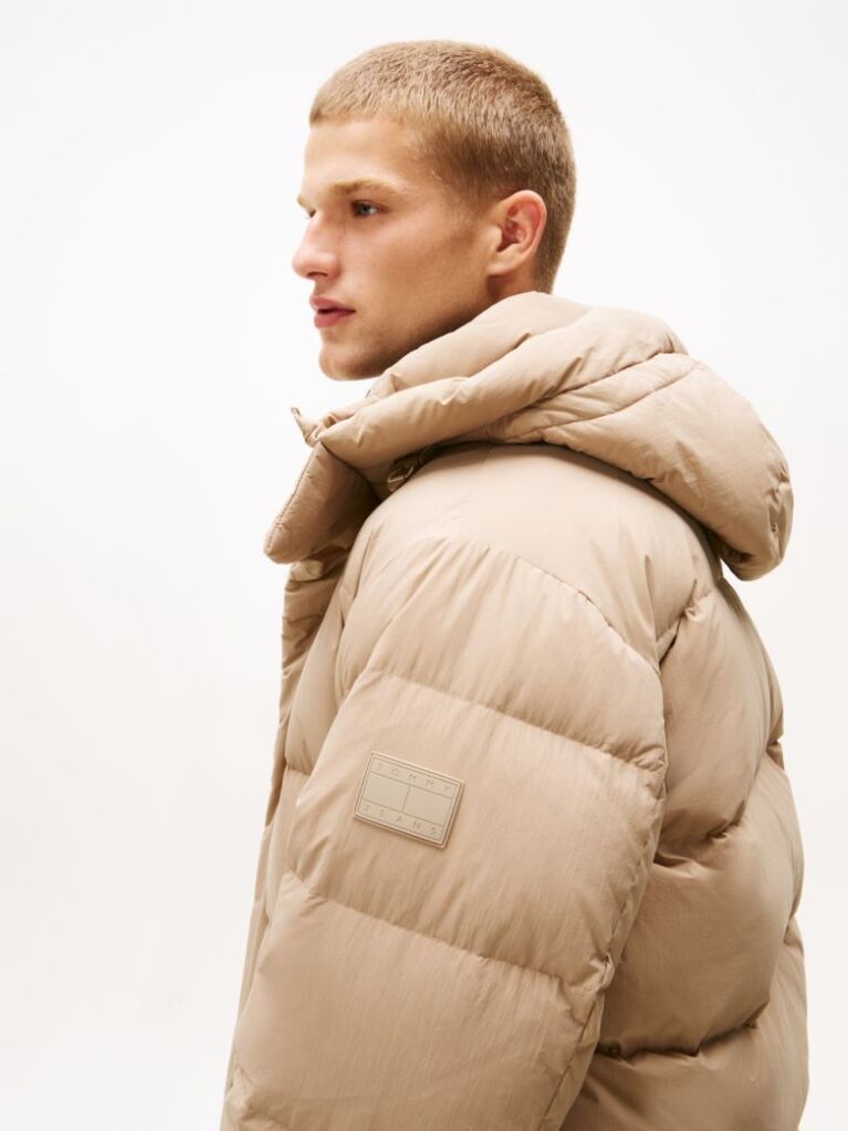 Beige Hooded Down Puffer Jacket  Men