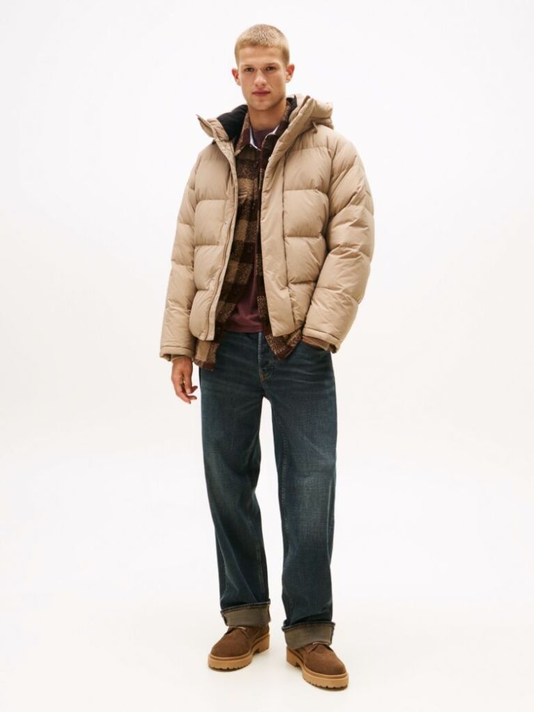 Beige Hooded Down Puffer Jacket  Men