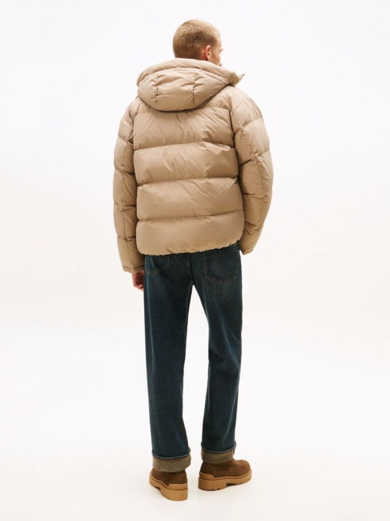 Beige Hooded Down Puffer Jacket  Men