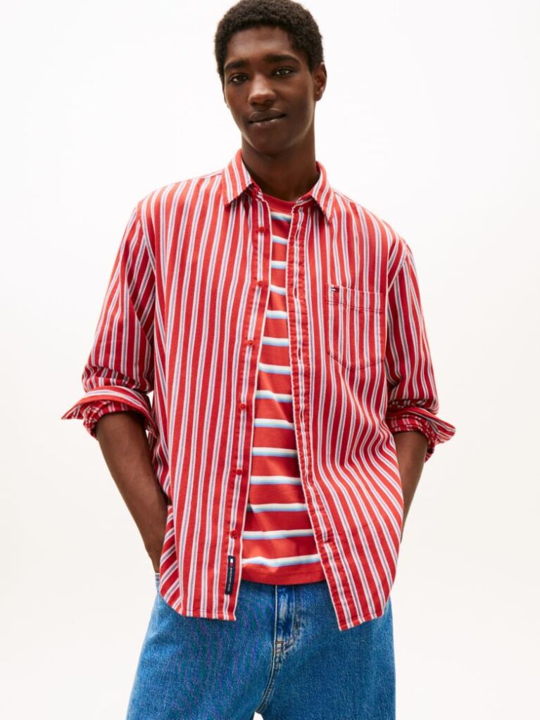 Multi Relaxed Fit Stripe Twill Shirt  Men