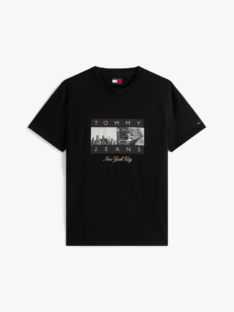 Black Photo Print Jersey Crew Neck T-Shirt  Men