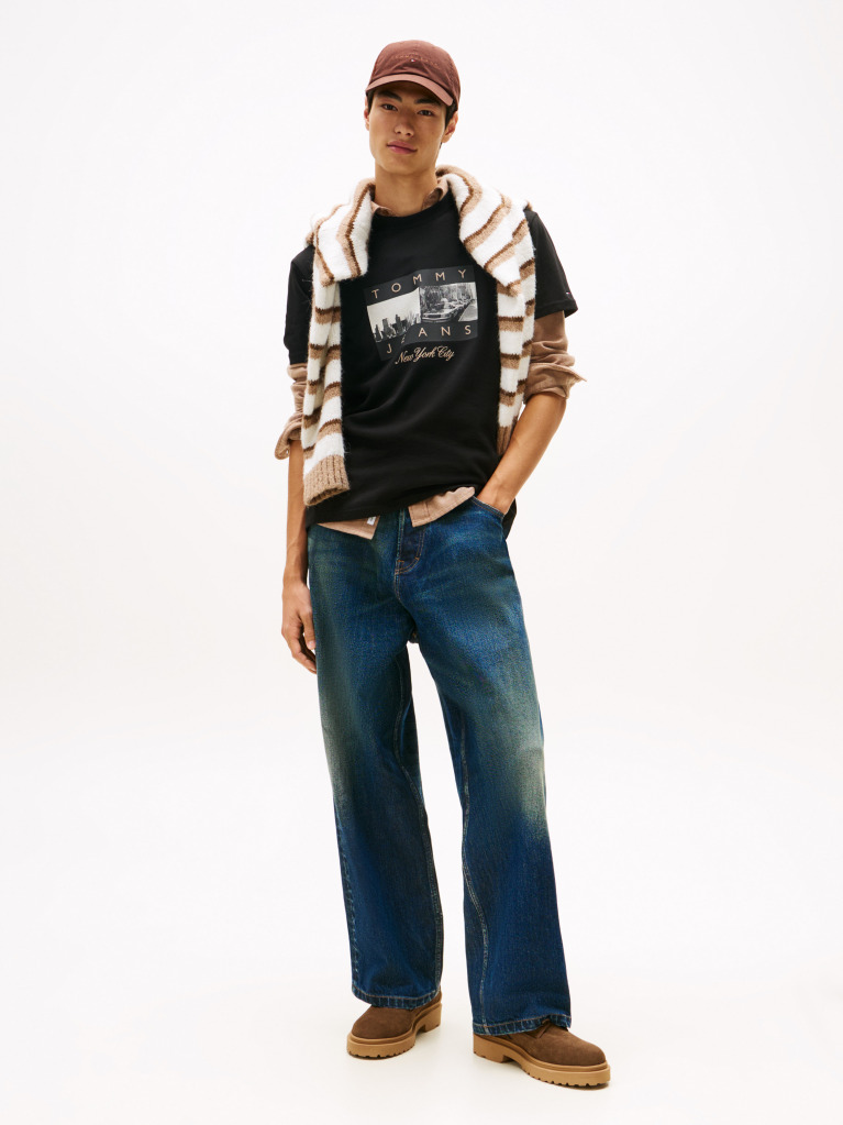 Black Photo Print Jersey Crew Neck T-Shirt  Men