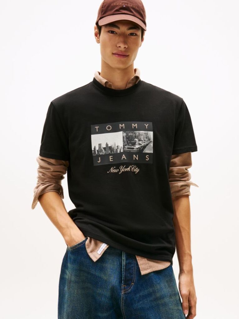 Black Photo Print Jersey Crew Neck T-Shirt  Men