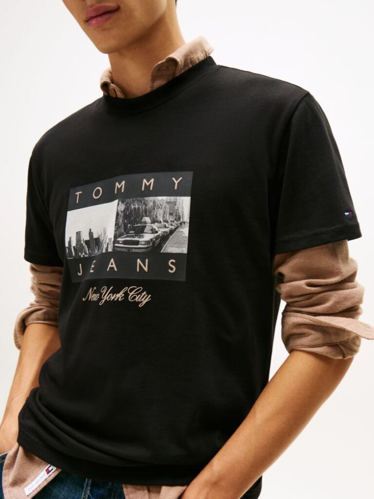 Black Photo Print Jersey Crew Neck T-Shirt  Men