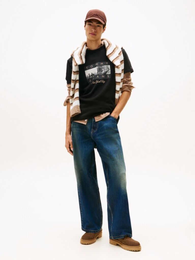 Black Photo Print Jersey Crew Neck T-Shirt  Men