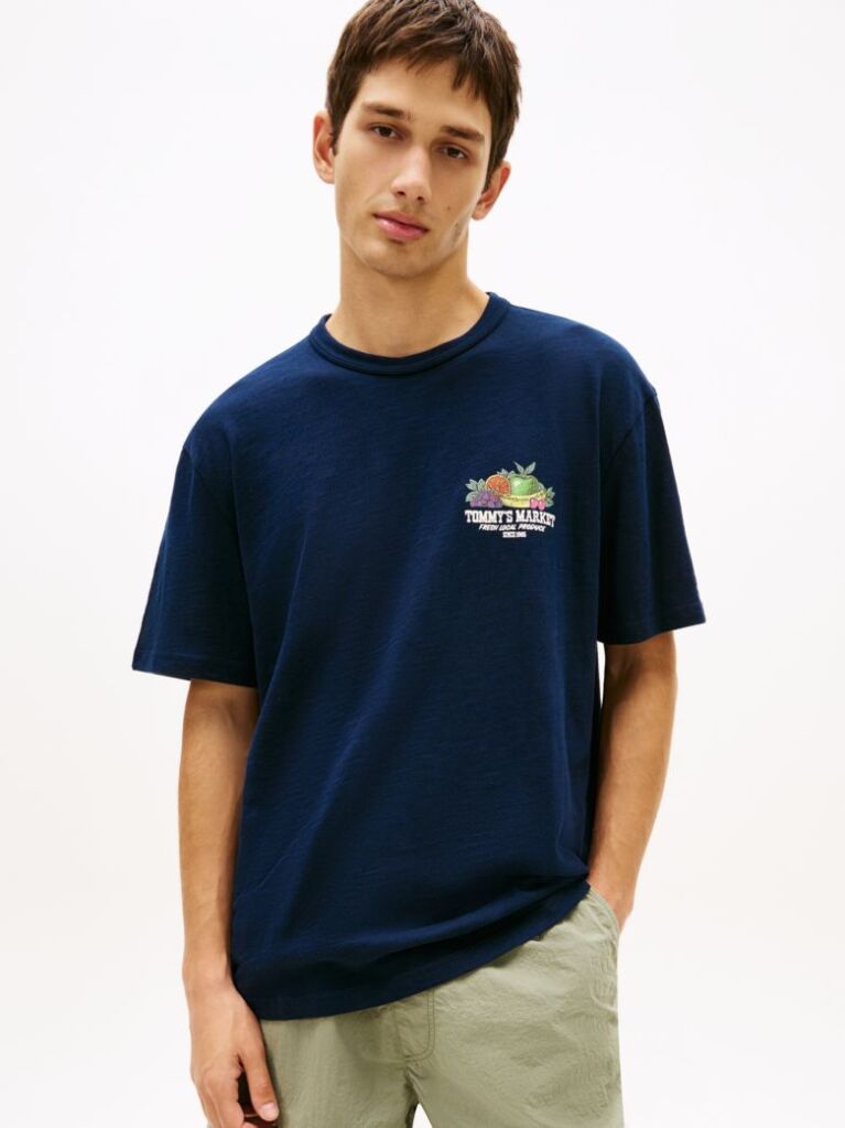 Blue Graphic Logo Relaxed Textured Jersey T-Shirt  Men