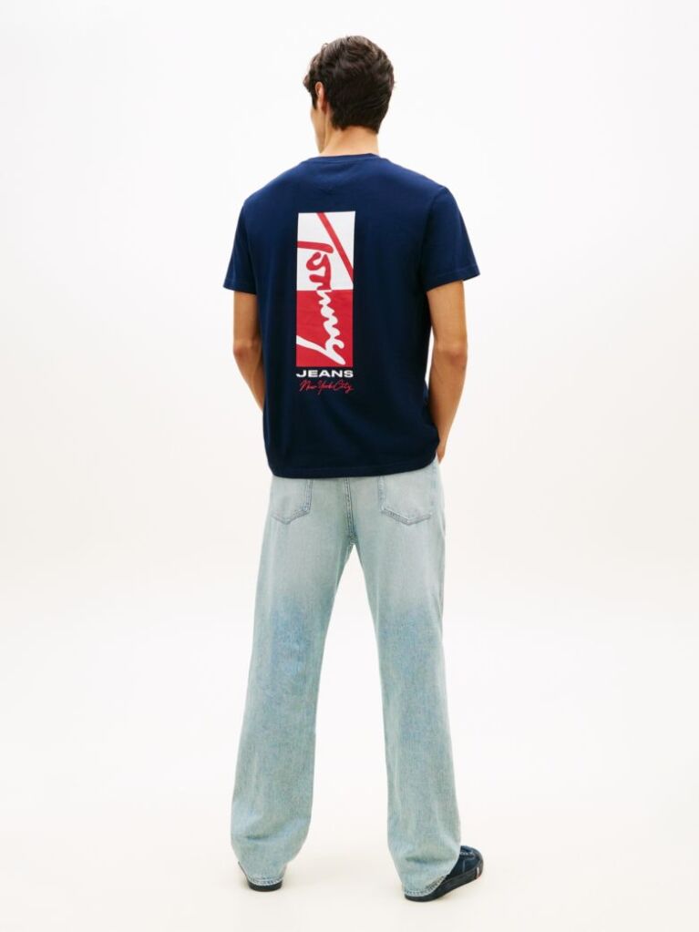 Blue Signature Logo Embroidery Crew Neck T-Shirt  Men