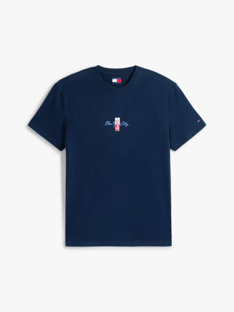 Blue Signature Logo Embroidery Crew Neck T-Shirt  Men
