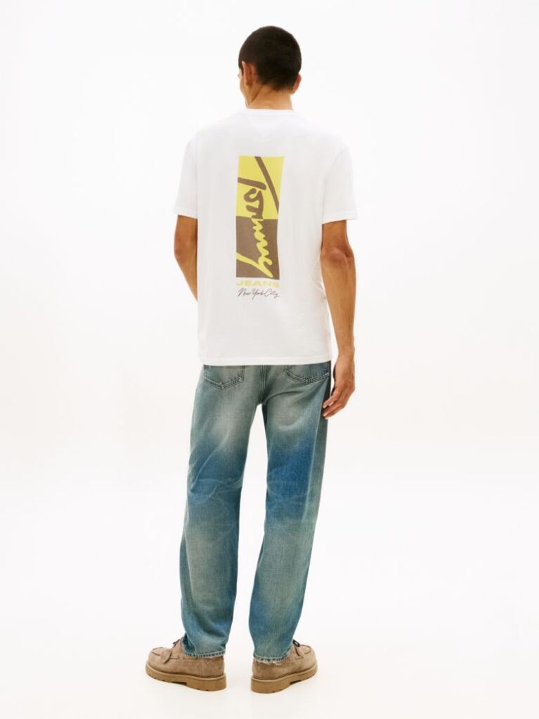 White Signature Logo Embroidery Crew Neck T-Shirt  Men