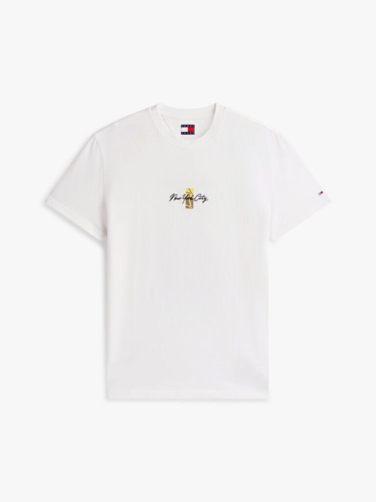White Signature Logo Embroidery Crew Neck T-Shirt  Men