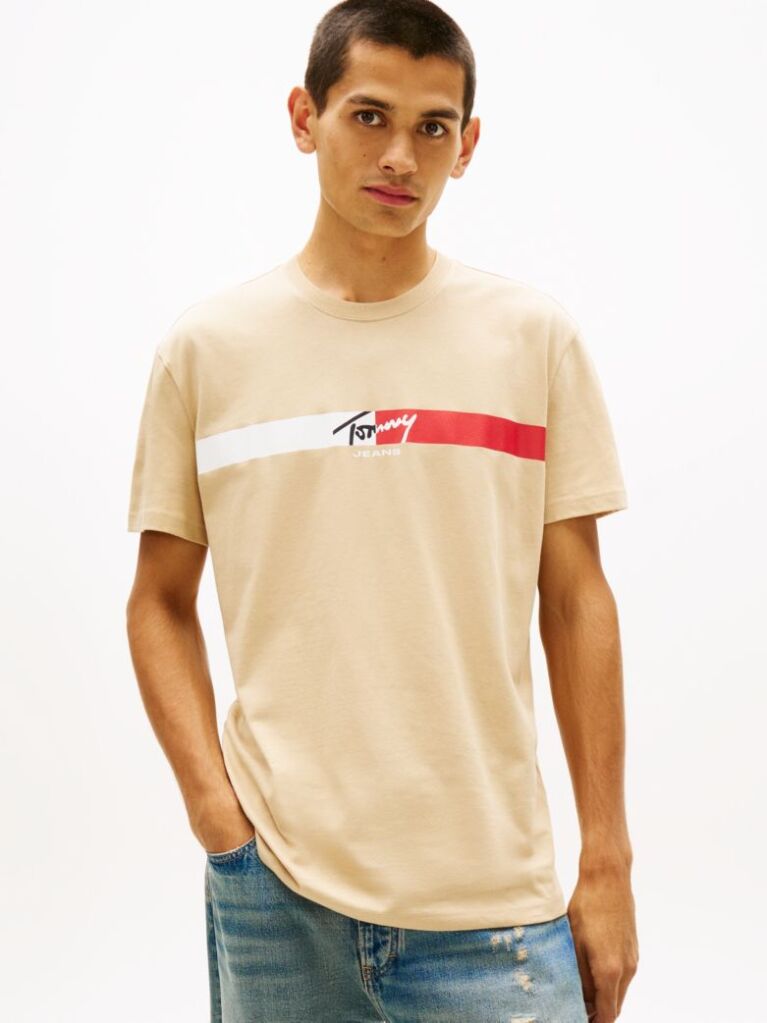 Beige Signature Logo Jersey T-Shirt  Men