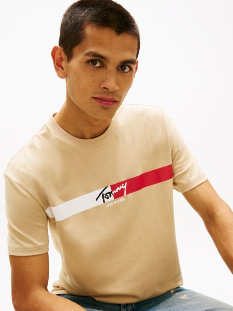 Beige Signature Logo Jersey T-Shirt  Men