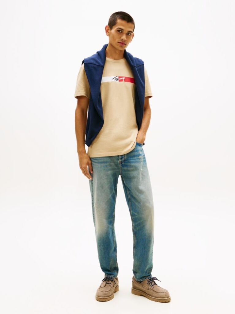 Beige Signature Logo Jersey T-Shirt  Men