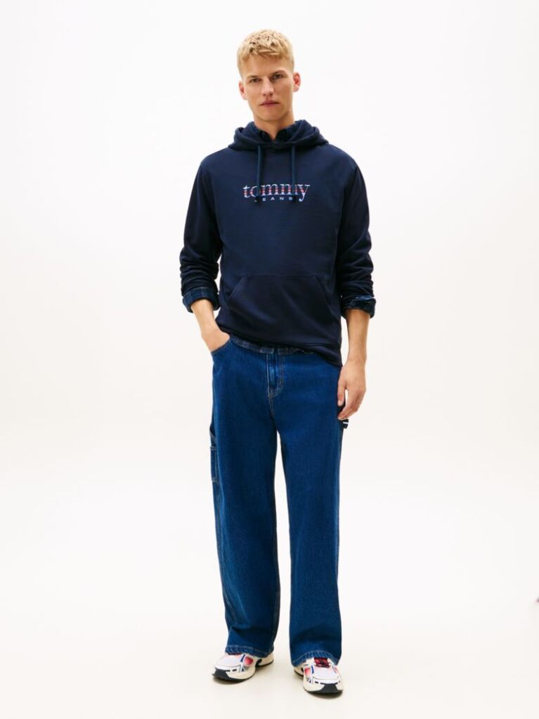 Blue Logo Terry Drawstring Hoody  Men