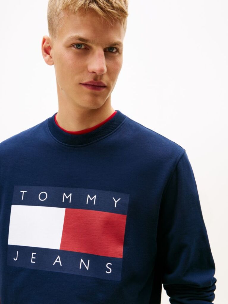 Blue Regular Tonal Flag Crew Neck Sweatshirt  Men