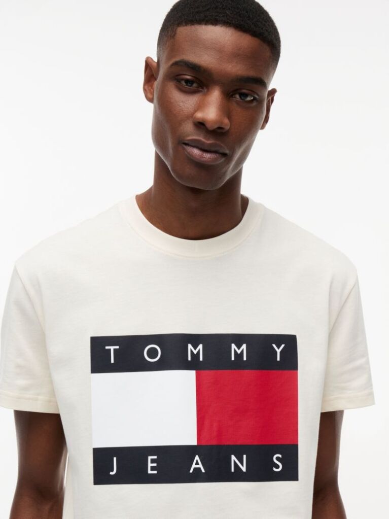 Beige Flag Badge Jersey Crew Neck T-Shirt  Men