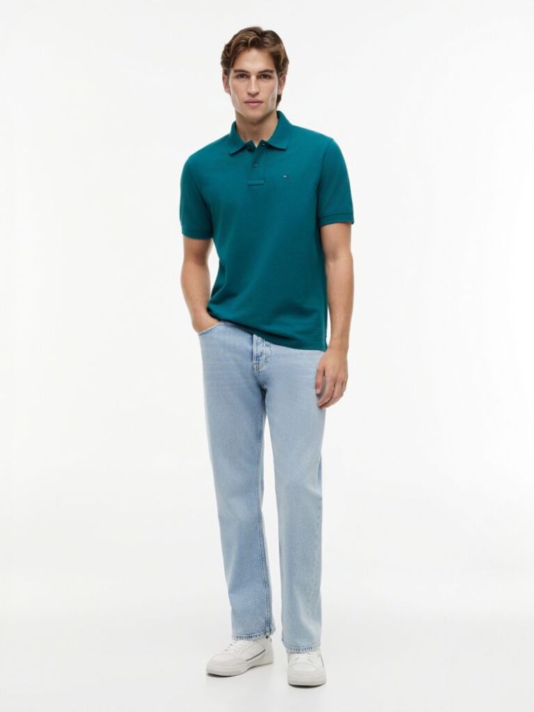 Green Hilfiger Flag Regular Fit Pique Polo Shirt  Men