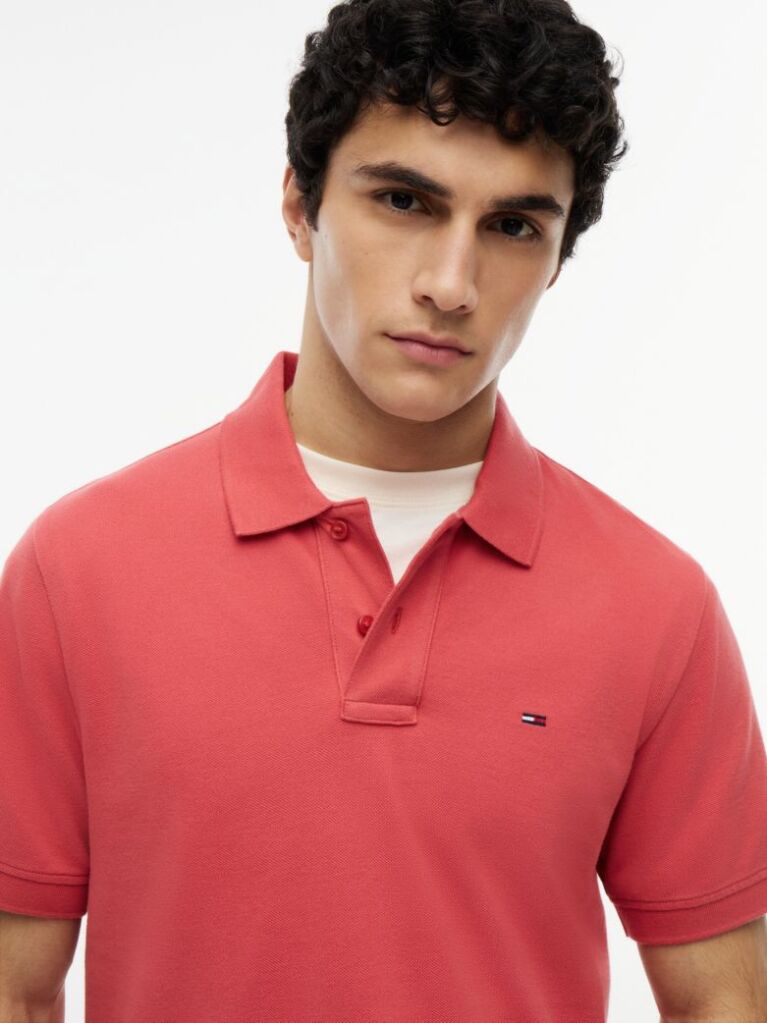 Red Hilfiger Flag Regular Fit Pique Polo Shirt  Men