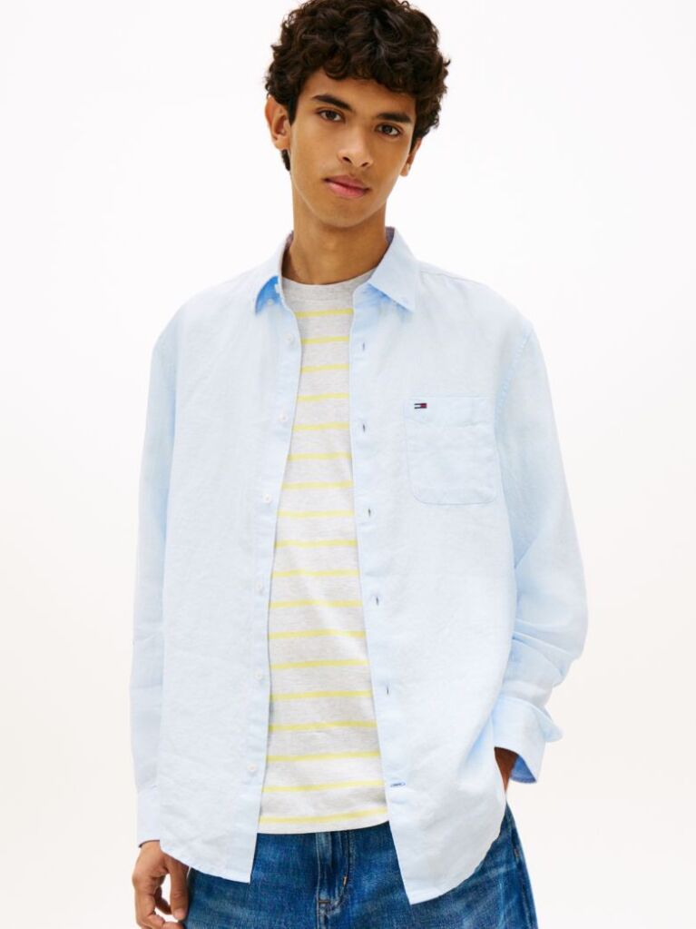 Blue Regular Fit Button-Down Pure Linen Shirt  Men