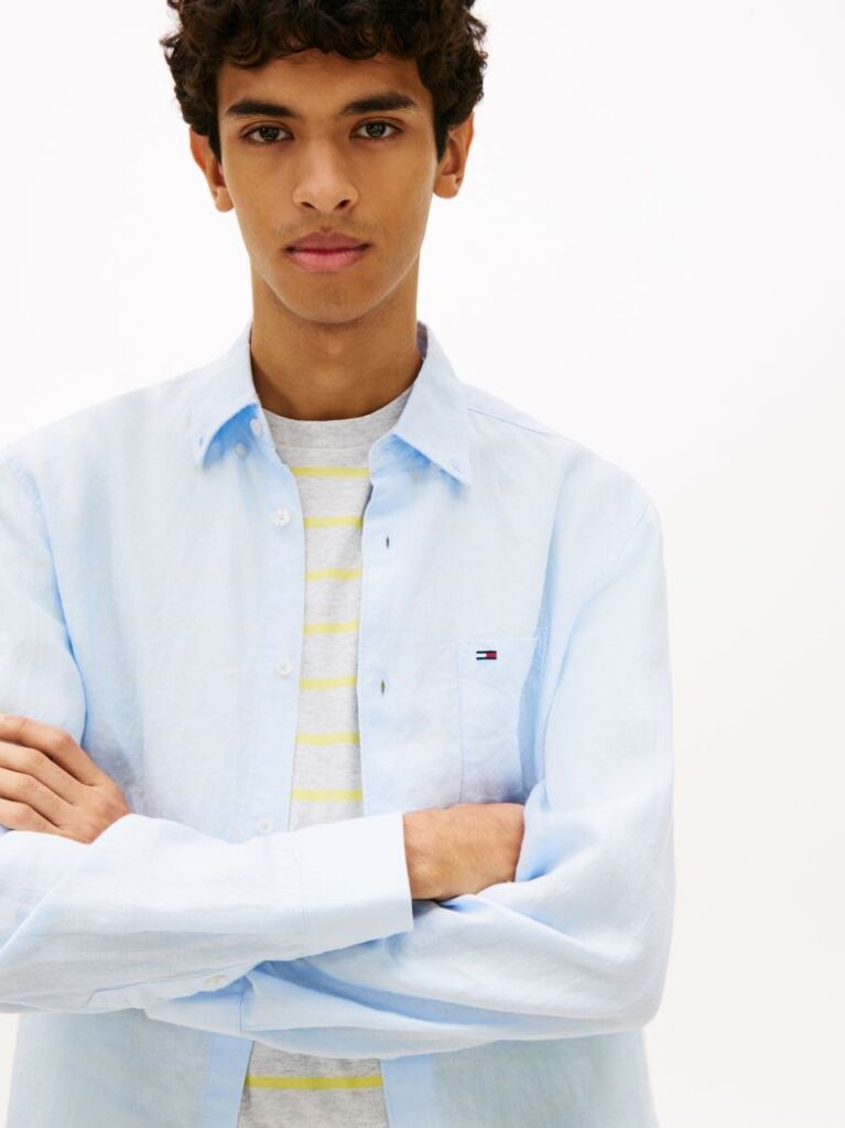 Blue Regular Fit Button-Down Pure Linen Shirt  Men