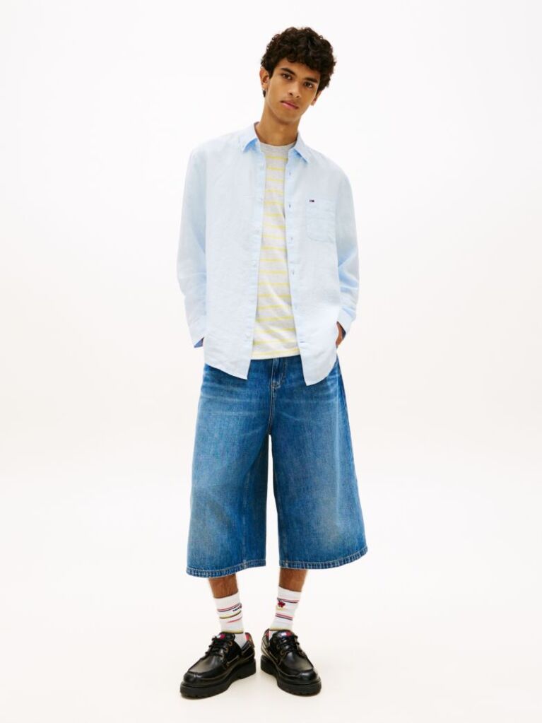 Blue Regular Fit Button-Down Pure Linen Shirt  Men
