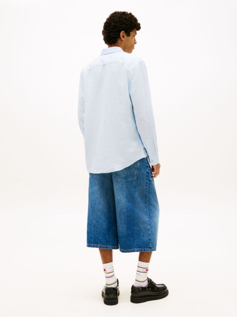 Blue Regular Fit Button-Down Pure Linen Shirt  Men