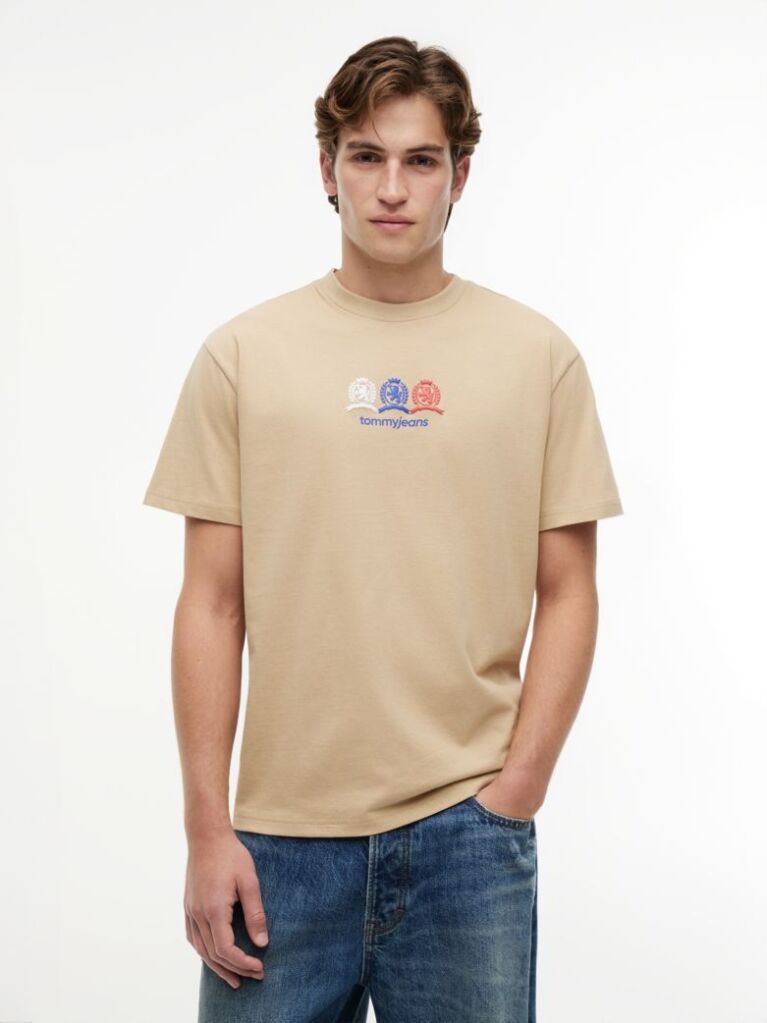 Beige Back Repeat Crest Logo Relaxed T-Shirt  Men