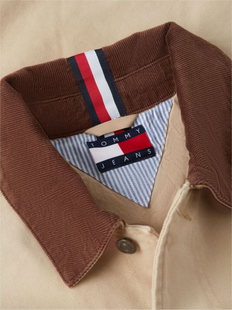 Beige Contrast Collar Canvas Chore Jacket  Men