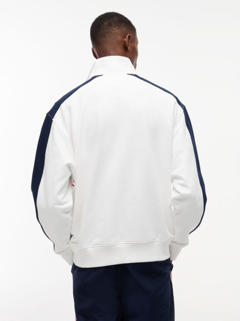 White Colour-Blocked Quarter-Zip Relaxed Sweatshirt  Men