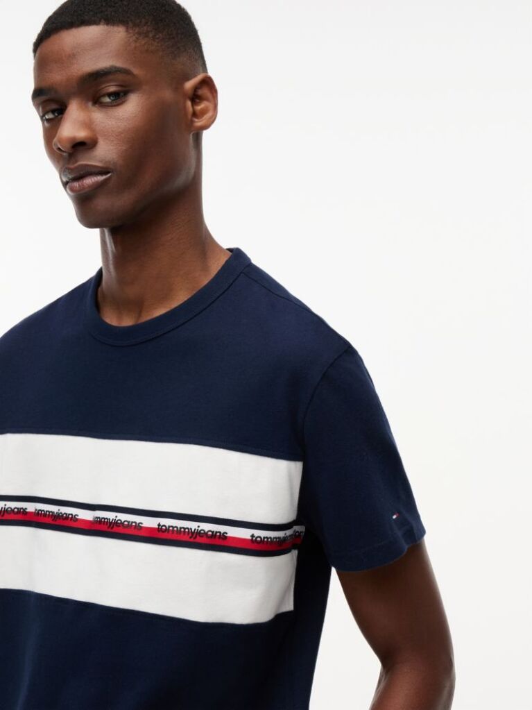 Blue Global Stripe Tape Peached Jersey T-Shirt  Men