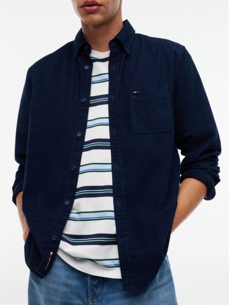 Blue Regular Fit Button-Down Corduroy Shirt  Men