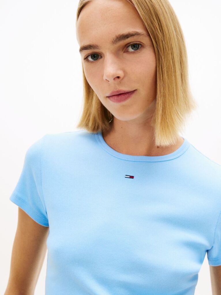 Blue Essential Slim Rib-Knit T-Shirt  Women