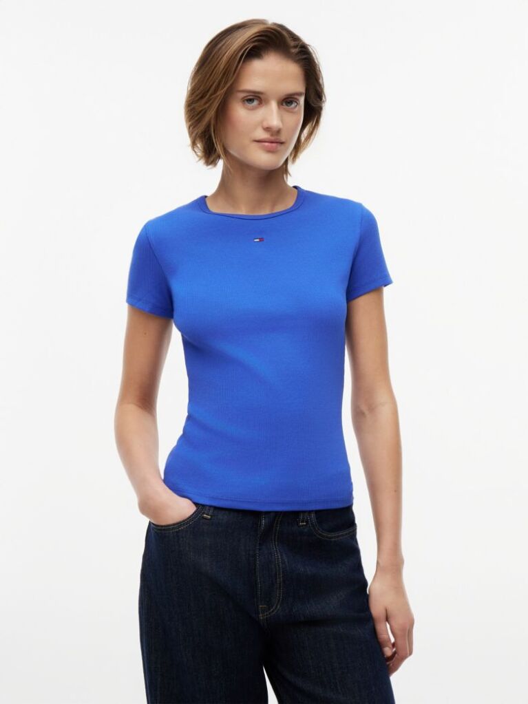 Blue Essential Slim Rib-Knit T-Shirt  Women
